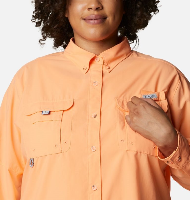 Women's Columbia PFG Bahama Long Sleeve Shirts Orange | Plus Size CA-I60L3